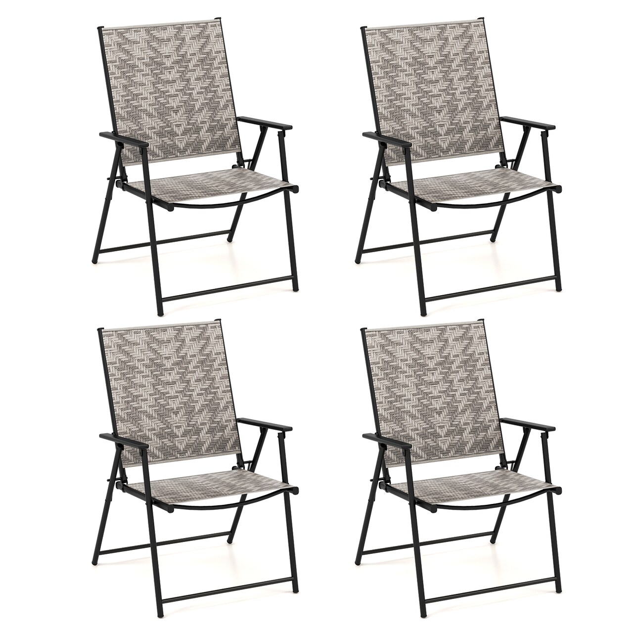 Set Of 4 Patio Folding Chairs With Armrests And Portable Lawn Chairs For Garden Backyard-gray